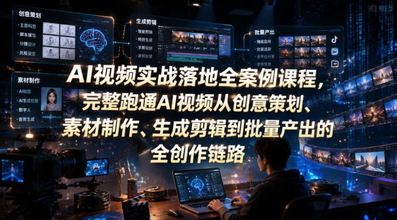 AI视频实战落地全案例课程，完整跑通AI视频从创意策划、素材制作、生成剪辑到批量产出的全创作链路-大伟资源网