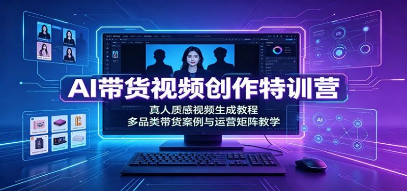AI带货视频创作特训营：真人质感视频生成教程，多品类带货案例与运营矩阵教学-大伟资源网