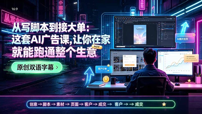 从写脚本到接大单：这套AI广告课，让你在家就能跑通整个生意【原创双语字幕】-大伟资源网