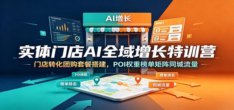 实体门店AI全域增长特训营：门店转化团购套餐搭建，POI权重榜单矩阵同城流量-大伟资源网