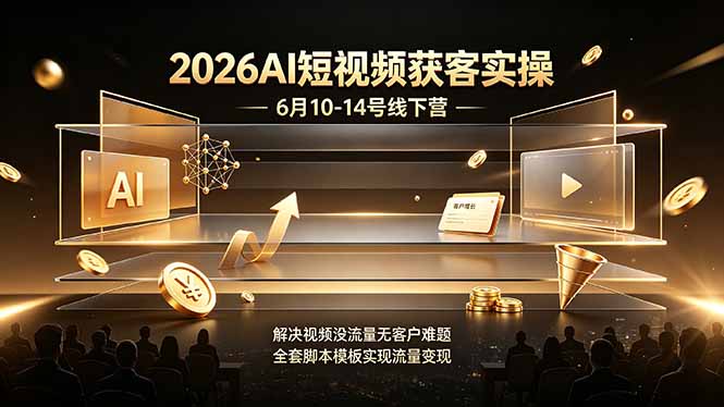 2026AI短视频获客实操6月10-14号线下营，解决视频没流量无客户难题，全套脚本模板实现流量变现-大伟资源网