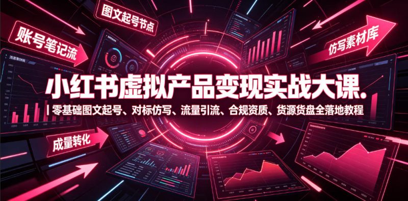 小红书虚拟产品变现实战大课｜零基础图文起号、对标仿写、流量引流、合规资质、货源货盘全落地教程-大伟资源网