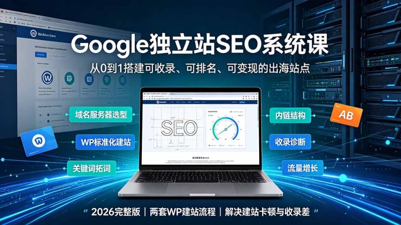 Google独立站SEO-7月系统课：出海基建×WordPress建站×AI内容生产×站内外优化×Search Console×AdSense变现-大伟资源网