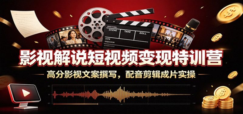 影视解说短视频变现特训营：高分影视文案撰写，配音剪辑成片实操-大伟资源网