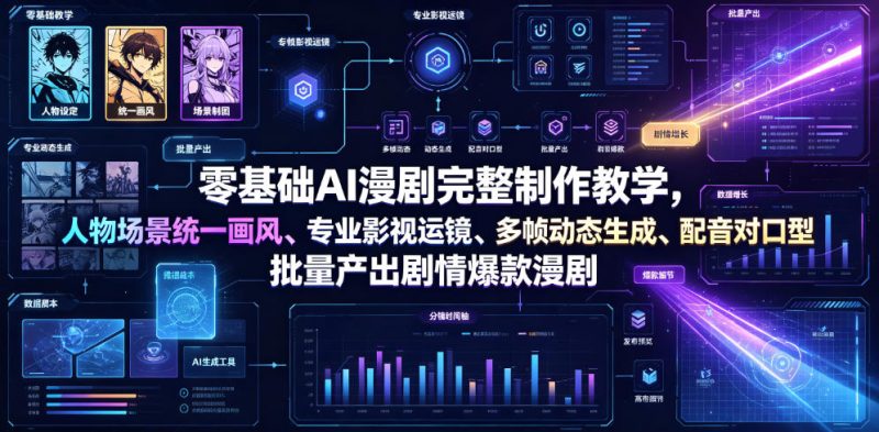 零基础AI漫剧完整制作教学，人物场景统一画风、专业影视运镜、多帧动态生成、配音对口型，批量产出剧情爆款漫剧-大伟资源网