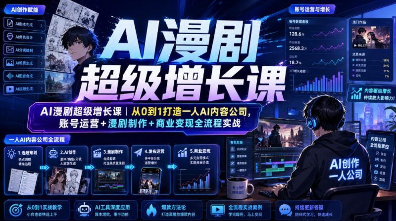 AI漫剧超级增长课｜从0到1打造一人AI内容公司，账号运营+漫剧制作+商业变现全流程实战-大伟资源网