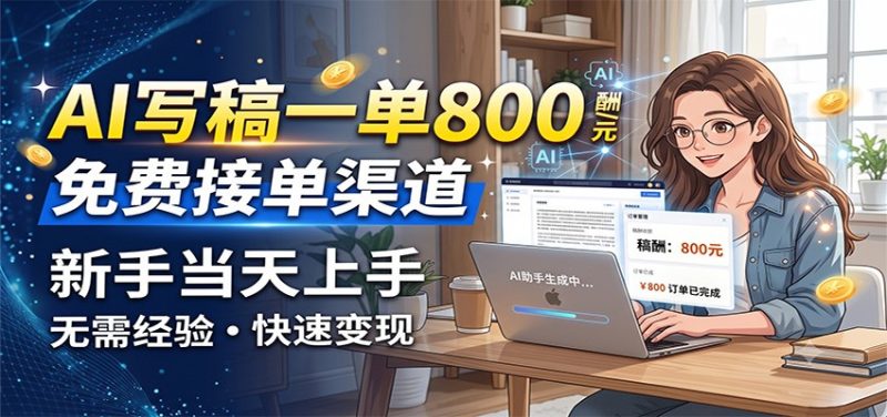 AI写稿一单800，免费接单渠道，一单一结几十到上千，新手当天上手-大伟资源网