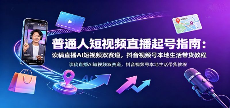普通人短视频直播起号指南：读稿直播AI短视频双赛道，抖音视频号本地生活带货教程-大伟资源网