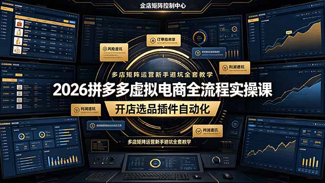 2026拼多多虚拟电商全流程实操课，开店选品插件自动化，多店矩阵运营新手避坑全套教学-大伟资源网