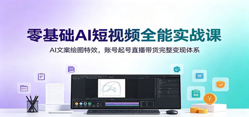 零基础AI短视频全能实战课：AI文案绘图特效，账号起号直播带货完整变现体系-大伟资源网