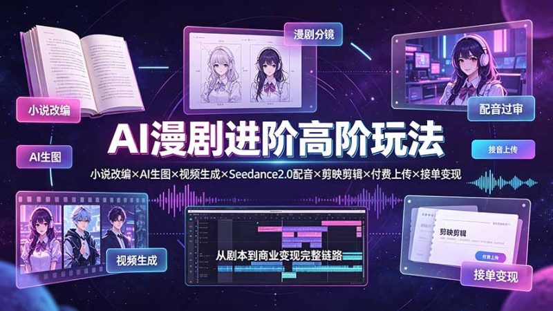 AI漫剧进阶高阶玩法：小说改编×AI生图×视频生成×Seedance2.0配音×剪映剪辑×付费上传×接单变现-大伟资源网