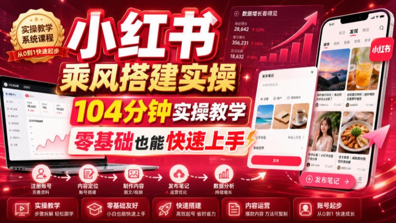 小红书乘风搭建实操，104分钟实操教学，零基础也能快速上手-大伟资源网