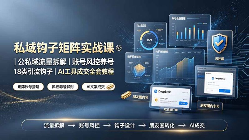 私域钩子矩阵实战课〓公私域流量拆解｜账号风控养号｜18类引流钩子｜AI工具成交全套教程-大伟资源网
