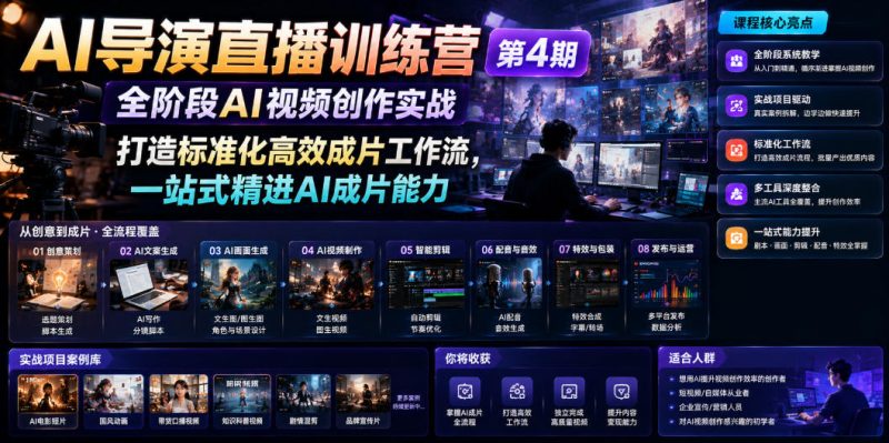 AI导演直播训练营第4期｜全阶段AI视频创作实战，打造标准化高效成片工作流，一站式精进AI成片能力-大伟资源网