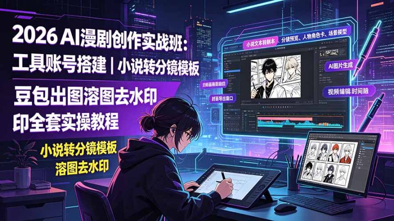 2026AI漫剧创作实战班：工具账号搭建｜小说转分镜模板｜豆包出图溶图去水印全套实操教程-大伟资源网