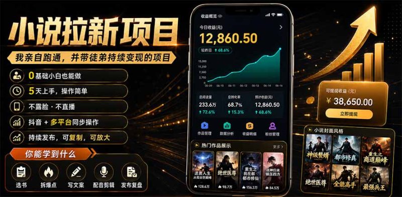 抖音及多平台小说拉新项目：我亲自跑通并持续带徒弟实操｜0基础小白5天上手快速变现-大伟资源网