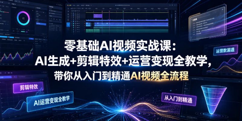 零基础AI视频实战课：AI生成+剪辑特效+运营变现全教学，带你从入门到精通AI视频全流程-大伟资源网