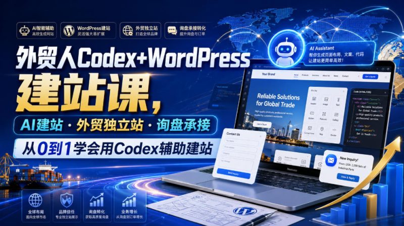 外贸人Codex+WordPress建站课，AI建站·外贸独立站·询盘承接，从0到1学会用Codex辅助建站-大伟资源网