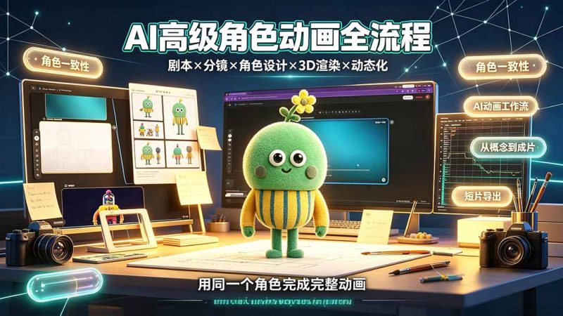 AI高级角色动画全流程：剧本×分镜×角色设计×3D渲染×动态化，从概念到成片一站式教学-大伟资源网