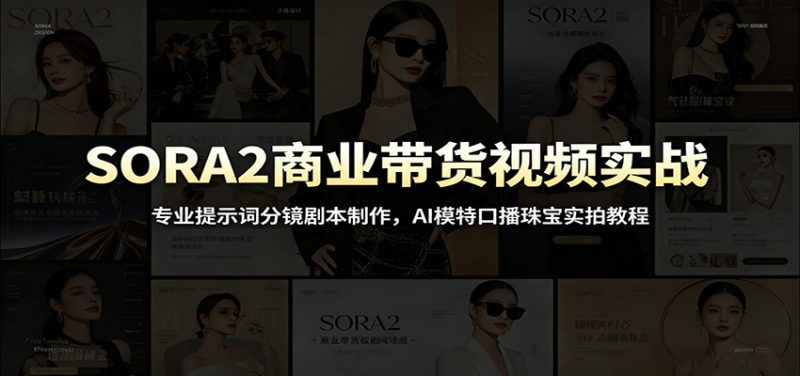 SORA2商业带货视频实战：专业提示词分镜剧本制作，AI模特口播珠宝实拍教程-大伟资源网