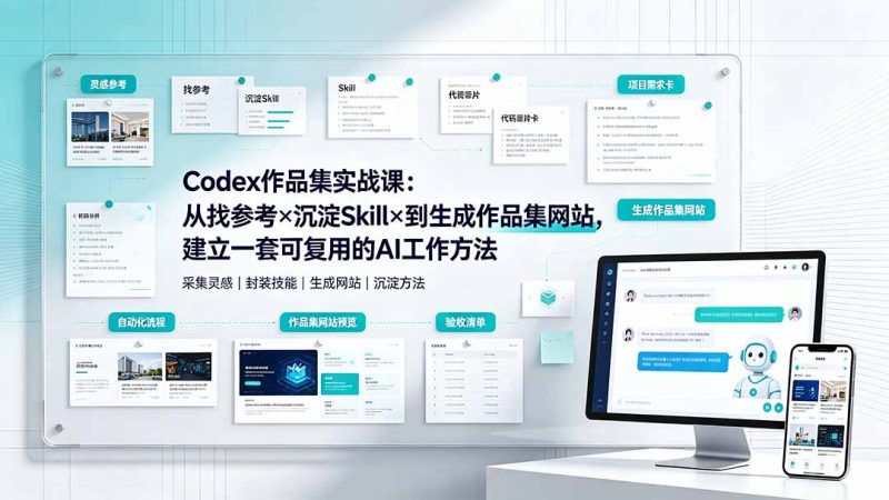 Codex作品集实战课：从找参考×沉淀Skill×到生成作品集网站，建立一套可复用的AI工作方法-大伟资源网