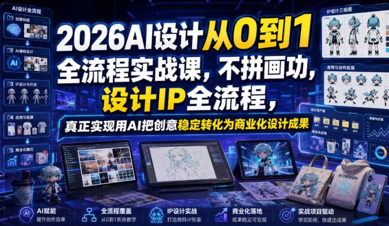 2026AI设计从0到1全流程实战课，不拼画功，设计IP全流程，真正实现用AI把创意稳定转化为商业化设计成果-大伟资源网