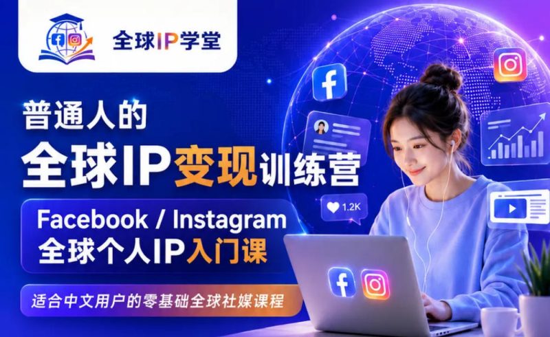 普通人的全球IP变现训练营，Facebook/Instagram全球个人IP入门课，零基础全球社媒课程-大伟资源网