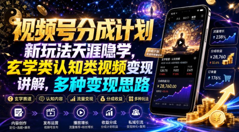 视频号分成计划新玩法天涯隐学，玄学类认知类视频变现讲解，多种变现思路-大伟资源网