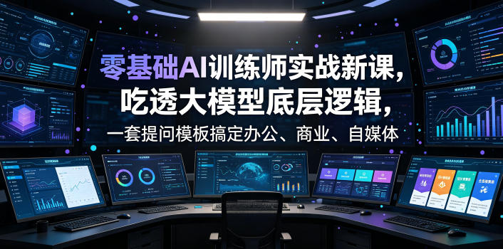 零基础AI训练师实战课，吃透大模型底层逻辑，一套提问模板搞定办公、商业、自媒体、设计、生活全场景AI落地应用-大伟资源网