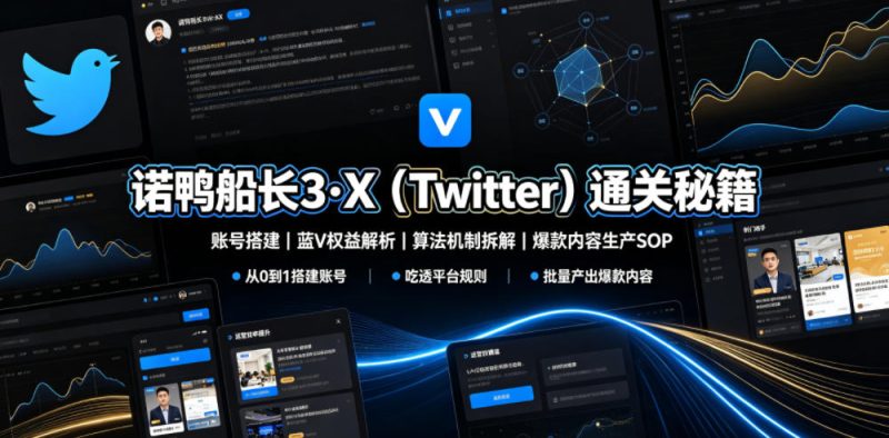 诺鸭船长3·X(Twitter)通关秘籍，涵盖账号搭建、蓝V权益解析、算法机制拆解及爆款内容生产SOP-大伟资源网