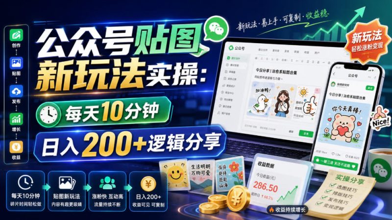 公众号贴图新玩法实操，每天10分钟，日入200+逻辑分享-大伟资源网