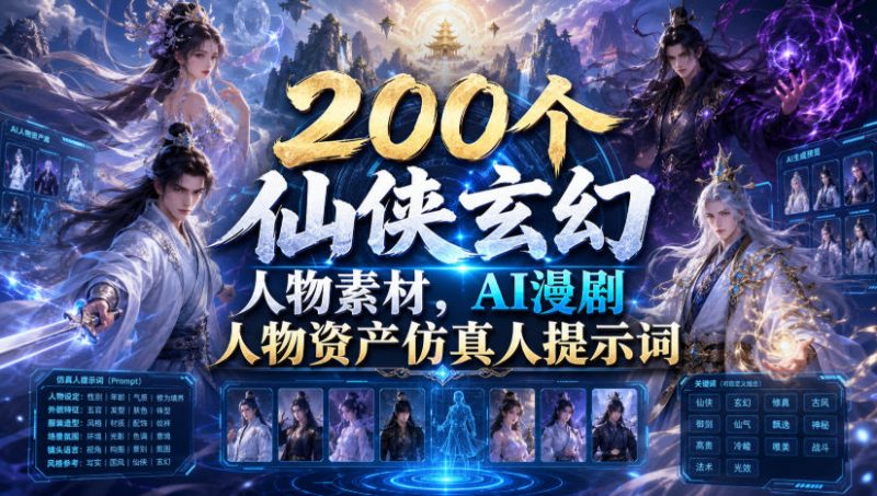 200个仙侠玄幻人物素材，AI漫剧人物资产仿真人提示词-大伟资源网