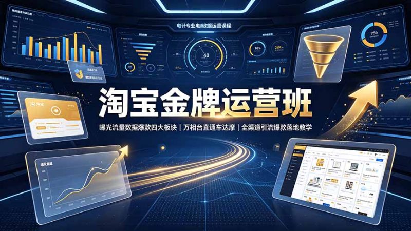 淘宝金牌运营班-7月：曝光流量数据爆款四大板块｜万相台直通车达摩｜全渠道引流爆款落地教学-大伟资源网