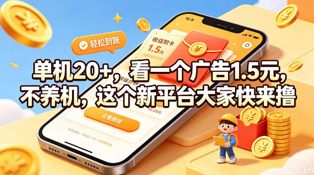 单机20+，看一个广告1.5米，不养机，这个新平台大家快来撸【揭秘】-大伟资源网