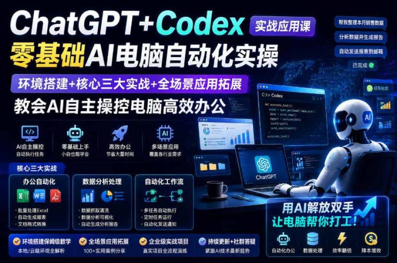 ChatGPT+Codex实战应用课｜零基础AI电脑自动化实操，环境搭建+核心三大实战+全场景应用拓展，教会AI自主操控电脑高效办公-大伟资源网