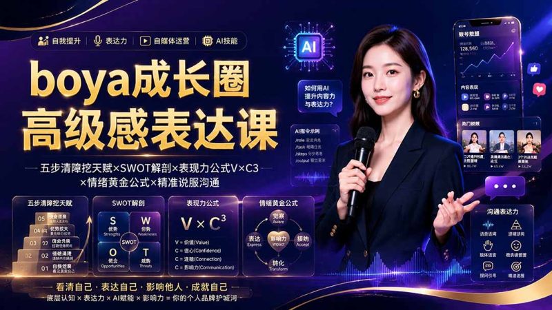 boya成长圈｜内心成长高级表达AI自媒体三合一，消解内耗挖掘天赋，镜头沟通AI指令短视频全流程教学-大伟资源网