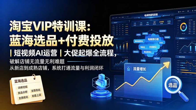 淘宝VIP特训课-更新：蓝海选品+付费投放｜短视频AI运营｜大促起爆全流程，破解店铺无流量无利润难题-大伟资源网