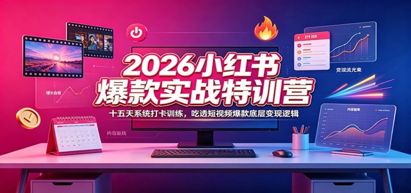 2026小红书爆款实战特训营：十五天系统打卡训练，吃透短视频爆款底层变现逻辑-大伟资源网
