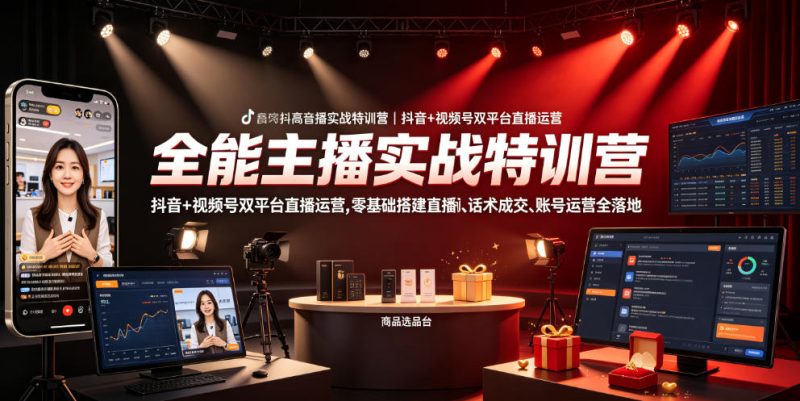 全能主播实战特训营｜抖音+视频号双平台直播运营，零基础搭建直播间、精准选品、话术成交、账号运营全落地-大伟资源网