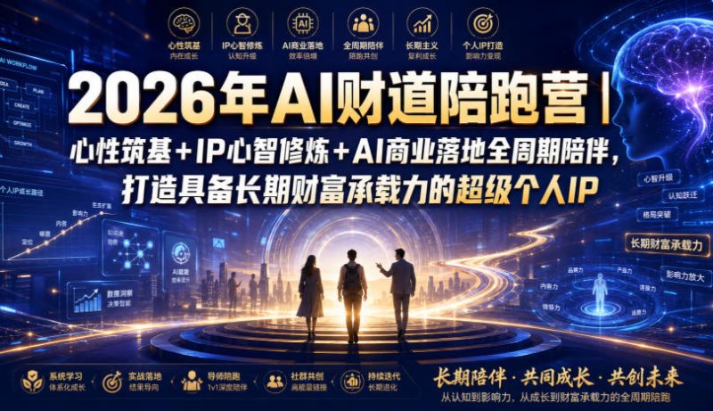 2026年AI财道陪跑营｜心性筑基+IP心智修炼+AI商业落地全周期陪伴，打造具备长期财富承载力的超级个人IP-大伟资源网