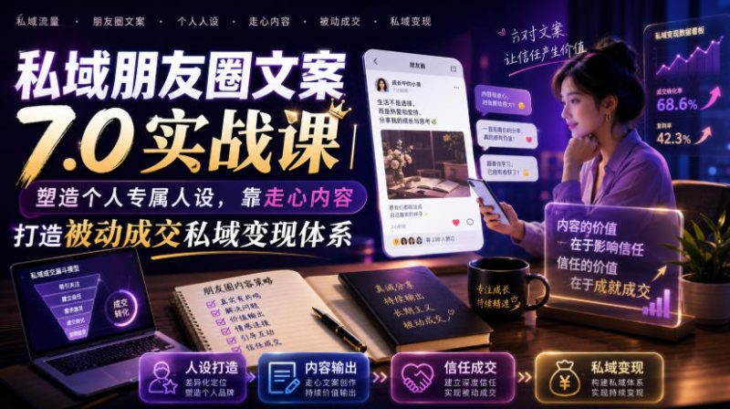私域朋友圈文案7.0实战课｜塑造个人专属人设，靠走心内容打造被动成交私域变现体系-大伟资源网