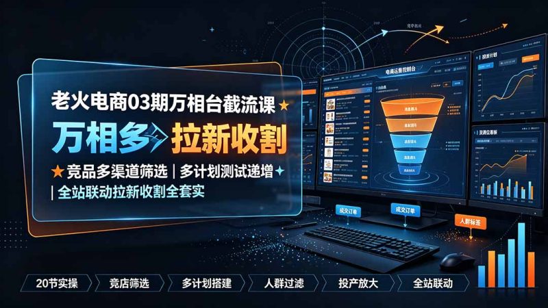老火电商03期万相台截流课：竞品多渠道筛选｜多计划测试递增｜全站联动拉新收割全套实操教学-大伟资源网