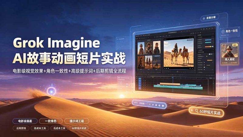 Grok Imagine AI故事动画短片实战：电影级视觉效果+角色一致性+高级提示词+后期剪辑全流程-大伟资源网