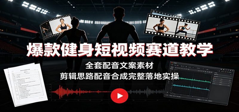 爆款健身短视频赛道教学：全套配音文案素材，剪辑思路配音合成完整落地实操-大伟资源网