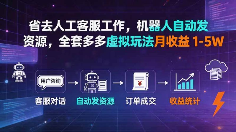 省去人工客服工作，机器人自动发资源，全套多多虚拟玩法月收益 1-5W-大伟资源网