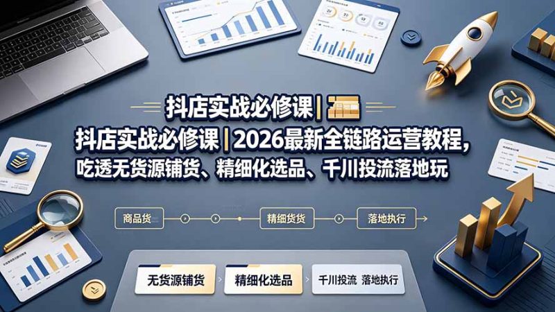 抖店实战必修课｜2026最新全链路运营教程，吃透无货源铺货、精细化选品、千川投流落地玩法-大伟资源网