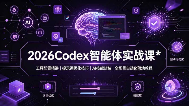 2026Codex 智能体实战课：工具配置精讲｜提示词优化技巧｜AI 技能封装｜全场景自动化落地教程-大伟资源网