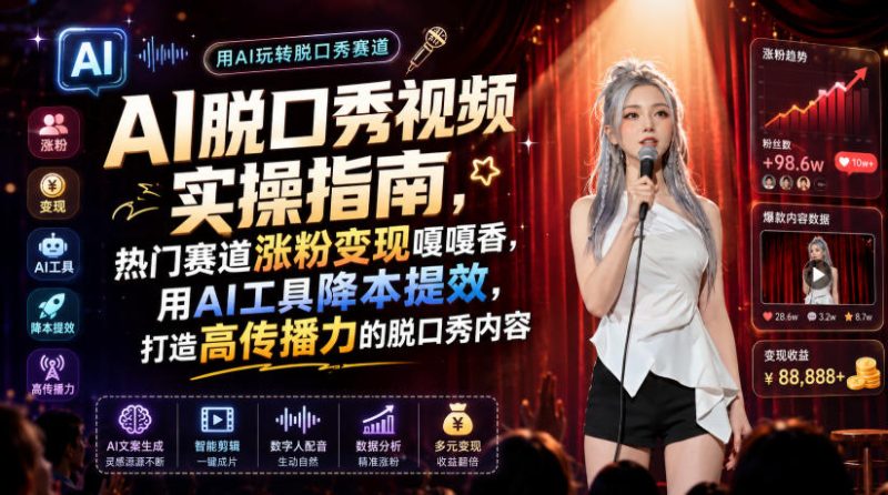 AI脱口秀视频实操指南，热门赛道涨粉变现嘎嘎香，用AI工具降本提效，打造高传播力的脱口秀内容-大伟资源网