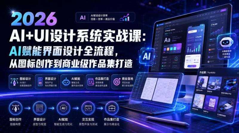 2026 AI+UI设计系统实战课：AI赋能界面设计全流程，从图标创作到商业级作品集打造-大伟资源网