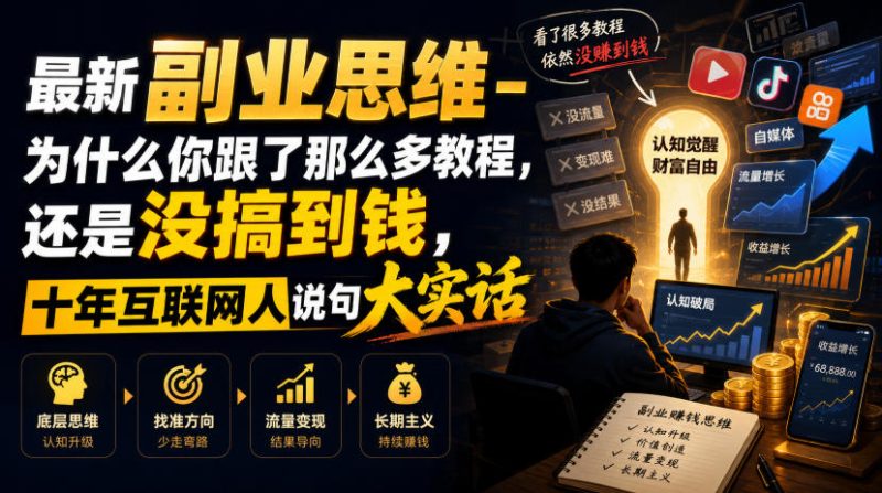 最新副业思维-为什么你跟了那么多教程，还是没搞到钱，十年互联网人说句大实话【揭秘】-大伟资源网